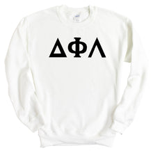 Load image into Gallery viewer, Delta Phi Lambda Basic Black Letters Crewneck Sweatshirt - Kite and Crest