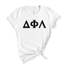 Load image into Gallery viewer, Delta Phi Lambda Basic Black Letters T-shirt - Kite and Crest
