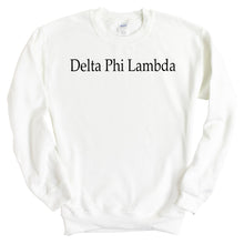Load image into Gallery viewer, Delta Phi Lambda Black Written Crewneck Sweatshirt - Kite and Crest