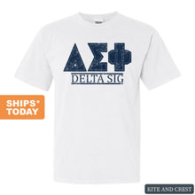 Load image into Gallery viewer, Delta Sigma Phi Comfort Colors T-Shirt - Delta Sig Washed Letters Shirt - Kite and Crest