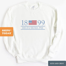 Load image into Gallery viewer, Delta Sigma Phi Sweatshirt - Delta Sig Flag Year Crewneck Sweatshirt - Kite and Crest