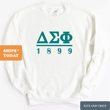 Load image into Gallery viewer, Delta Sigma Phi Sweatshirt - Delta Sig Lettered Basic Crewneck Sweatshirt - Kite and Crest