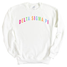 Load image into Gallery viewer, Delta Sigma Pi Greek Rainbow Sweatshirt - Fraternity Crewneck Sweatshirt - Kite and Crest