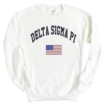 Load image into Gallery viewer, Delta Sigma Pi Traditional Flag Sweatshirt - Fraternity Crewneck Sweatshirt - Kite and Crest