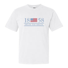 Load image into Gallery viewer, Delta Tau Delta Comfort Colors T-Shirt - Delt Flag Year Shirt - Kite and Crest