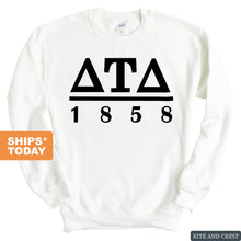 Load image into Gallery viewer, Delta Tau Delta Sweatshirt - Delt Black Letters Crewneck Sweatshirt - Kite and Crest