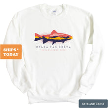 Load image into Gallery viewer, Delta Tau Delta Sweatshirt - Delt Fishing Crewneck Sweatshirt - Kite and Crest