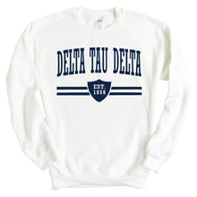 Load image into Gallery viewer, Delta Tau Delta Sweatshirt - Delt Striped Shield Crewneck Sweatshirt - Kite and Crest