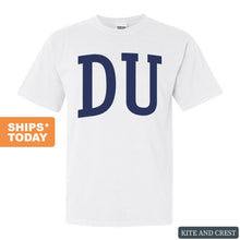 Load image into Gallery viewer, Delta Upsilon Comfort Colors T-Shirt - DU Intrinsic Lettered Shirt - Kite and Crest