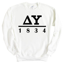 Load image into Gallery viewer, Delta Upsilon Sweatshirt - DU Black Letters Crewneck Sweatshirt - Kite and Crest