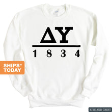 Load image into Gallery viewer, Delta Upsilon Sweatshirt - DU Black Letters Crewneck Sweatshirt - Kite and Crest