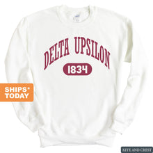Load image into Gallery viewer, Delta Upsilon Sweatshirt - DU Large Athletic Crewneck Sweatshirt - Kite and Crest