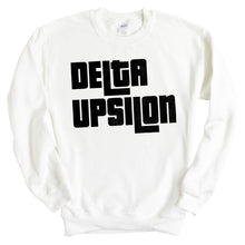 Load image into Gallery viewer, Delta Upsilon Sweatshirt - DU Stacked Letters Crewneck Sweatshirt - Kite and Crest