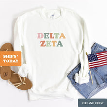 Load image into Gallery viewer, Delta Zeta Bright and Colorful Sorority Crewneck Sweatshirt - Kite and Crest