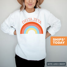 Load image into Gallery viewer, Delta Zeta Sweatshirt - Dee Zee (DZ) Colorful Rainbow Crewneck Sweatshirt - Kite and Crest