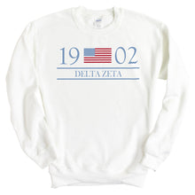Load image into Gallery viewer, Delta Zeta Sweatshirt - Dee Zee (DZ) Flag and Year Crewneck Sweatshirt - Kite and Crest
