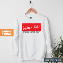 Load image into Gallery viewer, Delta Zeta Sweatshirt - Dee Zee (DZ) Genuine Sorority Crewneck Sweatshirt - Kite and Crest