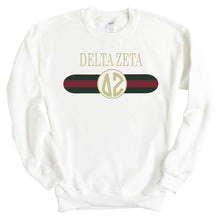 Load image into Gallery viewer, Delta Zeta Sweatshirt - Dee Zee (DZ) Golden Stripes Crewneck Sweatshirt - Kite and Crest