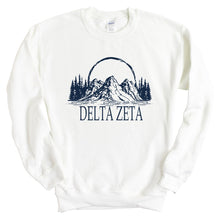 Load image into Gallery viewer, Delta Zeta Sweatshirt | DZ Epic Mountains Crewneck Sweatshirt | Delta Zeta Sorority Gift Idea - Kite and Crest