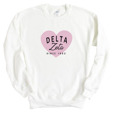 Load image into Gallery viewer, Delta Zeta Sweatshirt | DZ Pink Heart Crewneck Sweatshirt | Delta Zeta Sorority Gift Idea - Kite and Crest