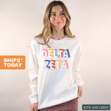 Load image into Gallery viewer, Delta Zeta Sweatshirt | DZ Retro Crewneck Sweatshirt | Delta Zeta Sorority Gift Idea - Kite and Crest