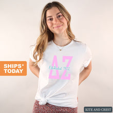 Load image into Gallery viewer, Delta Zeta T-shirt - Dee Zee (DZ) Bright Retro Tee - Kite and Crest