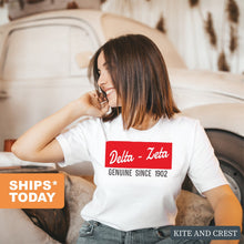 Load image into Gallery viewer, Delta Zeta T-shirt - Dee Zee (DZ) Genuine Sorority Tee - Kite and Crest