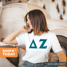 Load image into Gallery viewer, Delta Zeta T-Shirt | DZ Basic Large Letters Shirt | Delta Zeta Sorority Gift Idea - Kite and Crest