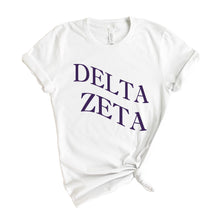 Load image into Gallery viewer, Delta Zeta T-Shirt | DZ Large and Wavy Letters Shirt | Delta Zeta Sorority Gift Idea - Kite and Crest