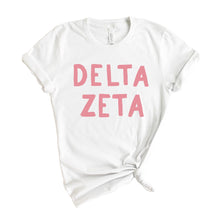 Load image into Gallery viewer, Delta Zeta T-Shirt | DZ Pink Bubble Letters Shirt | Delta Zeta Sorority Gift Idea - Kite and Crest
