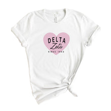 Load image into Gallery viewer, Delta Zeta T-Shirt | DZ Pink Heart Shirt | Delta Zeta Sorority Gift Idea - Kite and Crest