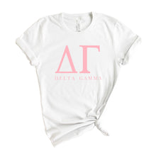 Load image into Gallery viewer, DG Delta Gamma Pink Letter Sorority T-Shirt - Kite and Crest