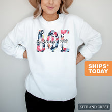 Load image into Gallery viewer, DPHIE Delta Phi Epsilon Floral Block Sorority Crewneck Sweatshirt - Kite and Crest