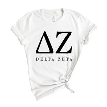 Load image into Gallery viewer, DZ Delta Zeta Block Letter Sorority T-Shirt - Kite and Crest