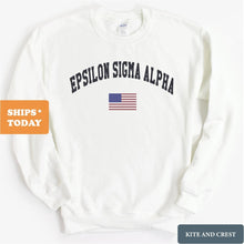 Load image into Gallery viewer, Epsilon Sigma Alpha Traditional Flag Sweatshirt - Fraternity Crewneck Sweatshirt - Kite and Crest