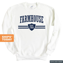 Load image into Gallery viewer, Farmhouse Striped Shield Sweatshirt - Fraternity Crewneck Sweatshirt - Kite and Crest