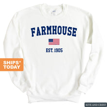 Load image into Gallery viewer, Farmhouse USA Flag Sweatshirt - Fraternity Crewneck Sweatshirt - Kite and Crest