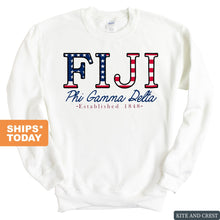 Load image into Gallery viewer, FIJI Sweatshirt - FIJI American Flag Letters Crewneck Sweatshirt - Kite and Crest