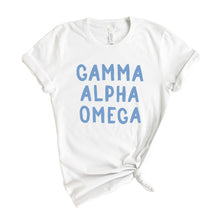 Load image into Gallery viewer, Gamma Alpha Omega Blue Bubble Letters T-shirt - Kite and Crest