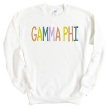 Load image into Gallery viewer, Gamma Phi Beta Sweatshirt - GPHI (Gamma Phi) Colorful Lined Crewneck Sweatshirt - Kite and Crest