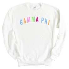 Load image into Gallery viewer, Gamma Phi Beta Sweatshirt | GPHI Rainbow Letter Crewneck Sweatshirt | Gamma Phi Beta Sorority Gift Idea - Kite and Crest