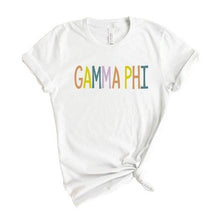 Load image into Gallery viewer, Gamma Phi Beta T-shirt - Gamma Phi (GPHI) Colorful Lined Tee - Kite and Crest
