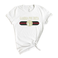 Load image into Gallery viewer, Gamma Phi Beta T-shirt - Gamma Phi (GPHI) Golden Stripes Tee - Kite and Crest