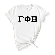 Load image into Gallery viewer, Gamma Phi Beta T-Shirt | GPHI Basic Black Letters Shirt | Gamma Phi Beta Sorority Gift Idea - Kite and Crest