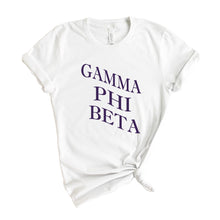 Load image into Gallery viewer, Gamma Phi Beta T-Shirt | GPHI Large and Wavy Letters Shirt | Gamma Phi Beta Sorority Gift Idea - Kite and Crest