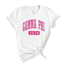Load image into Gallery viewer, Gamma Phi Beta T-Shirt | GPHI Large Established Shirt | Gamma Phi Beta Sorority Gift Idea - Kite and Crest
