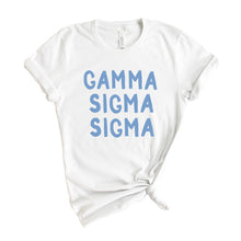 Load image into Gallery viewer, Gamma Sigma Sigma Blue Bubble Letters T-shirt - Kite and Crest