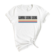Load image into Gallery viewer, Gamma Sigma Sigma Colorful Stripes T-shirt - Kite and Crest