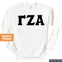 Load image into Gallery viewer, Gamma Zeta Alpha Basic Black Letters Sweatshirt - Fraternity Crewneck Sweatshirt - Kite and Crest