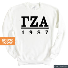 Load image into Gallery viewer, Gamma Zeta Alpha Black Letter Sweatshirt - Fraternity Crewneck Sweatshirt - Kite and Crest
